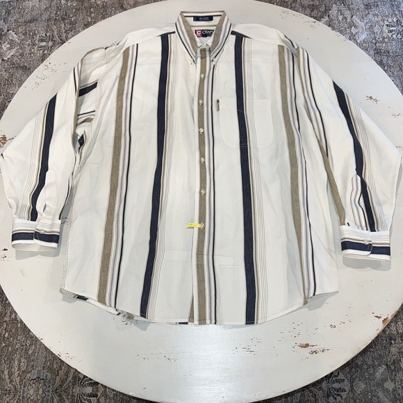 Ralph Lauren Men XL  XXL Button Down Long Sleeve Shirt Stipe Ivory Coal Runs BIG - Picture 1 of 13
